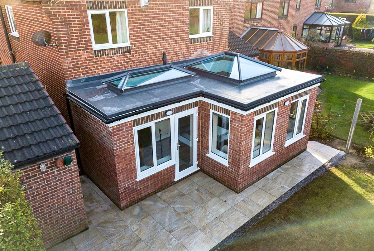 Drone shot of a newly built home extension