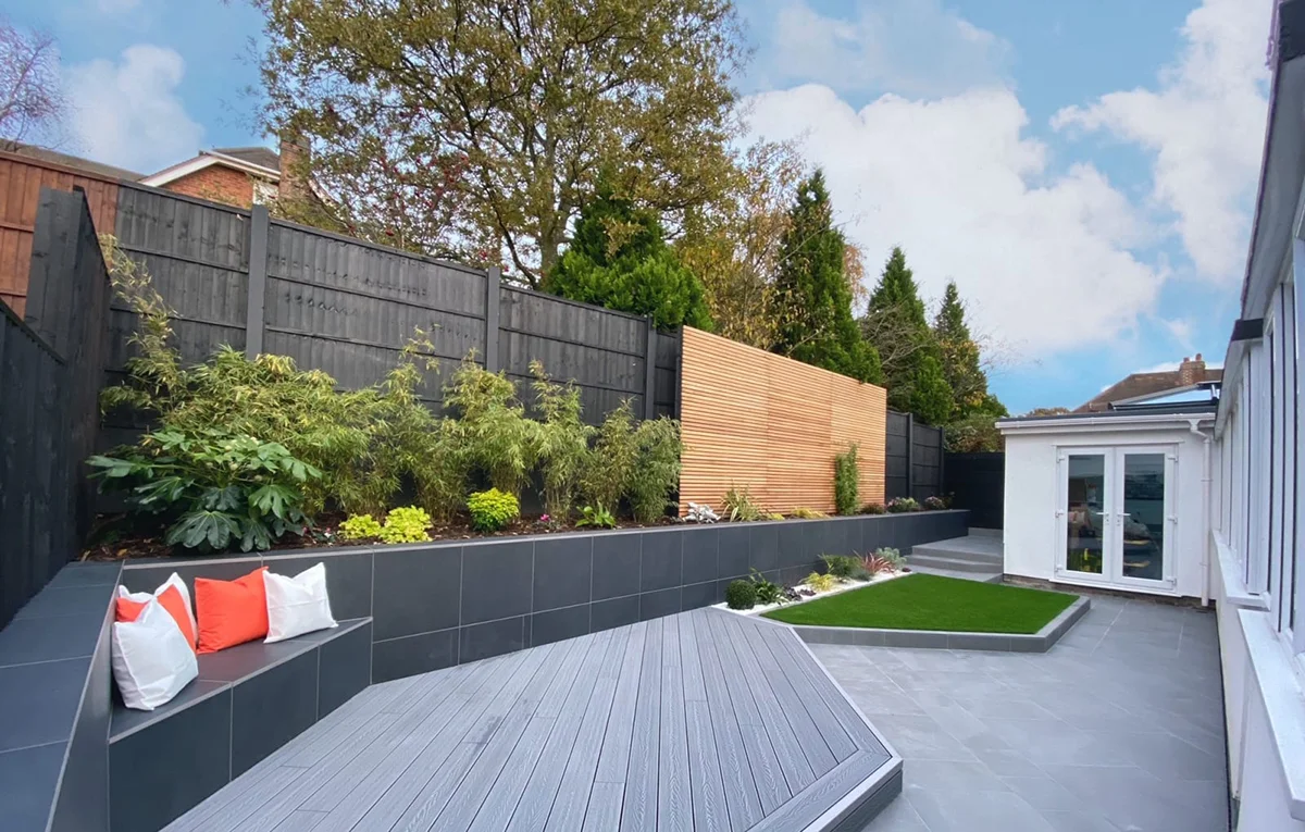 Recently renovated landscaping back garden in the UK